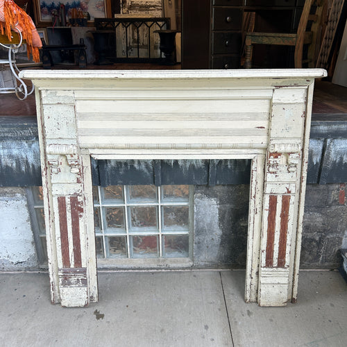 Antique Wood Fireplace Mantel with Cast Iron Insert