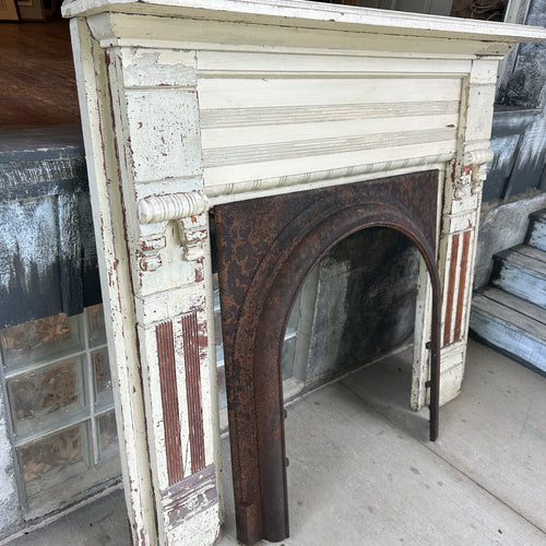 Antique Wood Fireplace Mantel with Cast Iron Insert