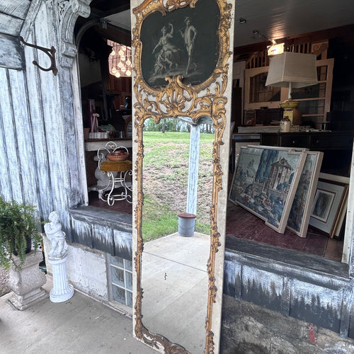 Monumental Rocco Revival Floor Mirror w/Antique Figural Panel