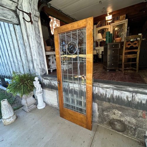 32” Antique Full View Leaded Glass Door with Beveled Glass Circle Motif