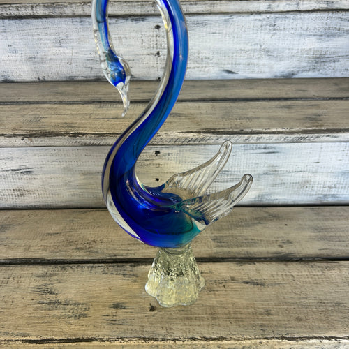 Vintage Blue & Clear Murano-Style Art Glass Swan Sculpture