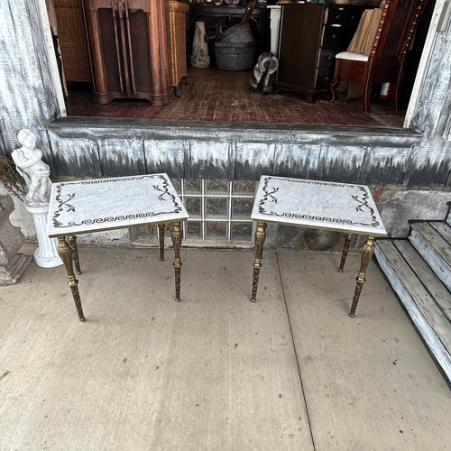 Neoclassical Style Marble+Brass Side Tables + Coffee Table