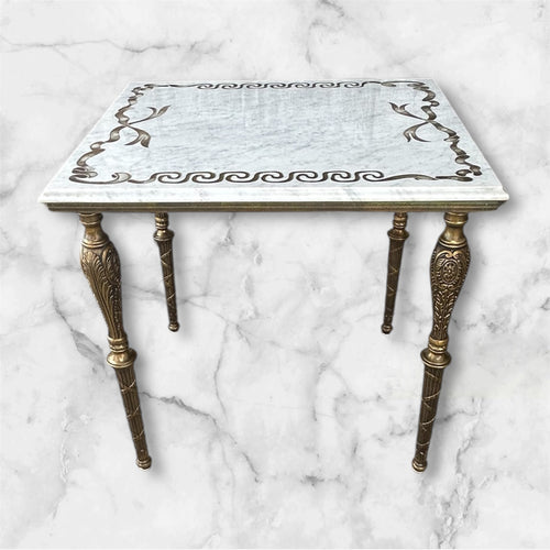 Neoclassical Style Marble+Brass Side Tables + Coffee Table