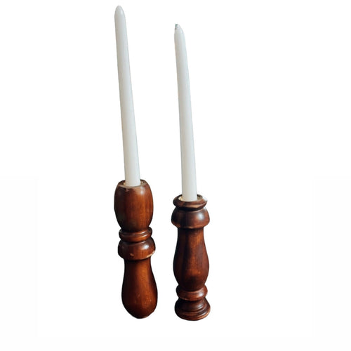 Wooden Distressed Candlestick Holders