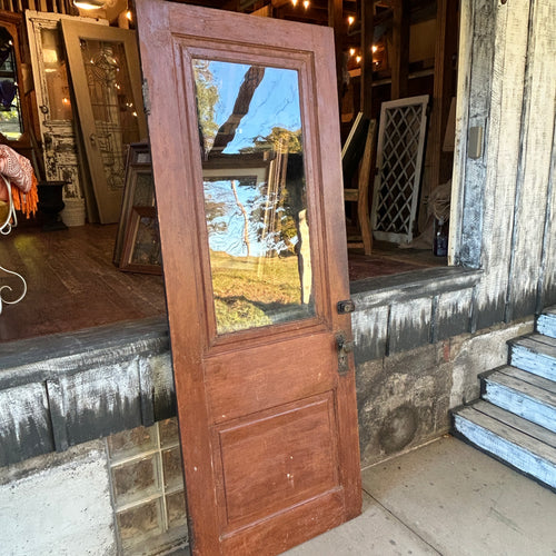 32” Antique Wood Entry Door with Original Wavy Glass and Hardware