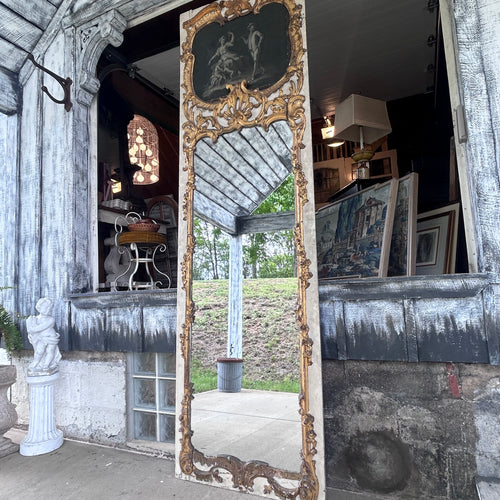 Monumental Rocco Revival Floor Mirror w/Antique Figural Panel