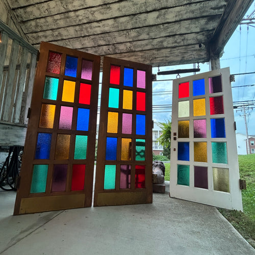 Antique Stained Glass 15 Lite Doors with Textured Figured Glass