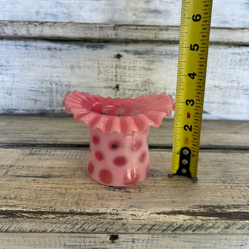 Vintage Pink Opalescent Coin-Spot Ruffled Top Hat Vase