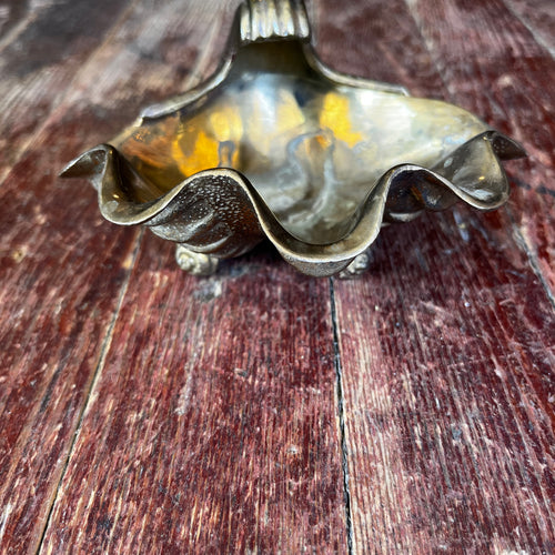 Vintage Solid Brass Footed Shell Dish