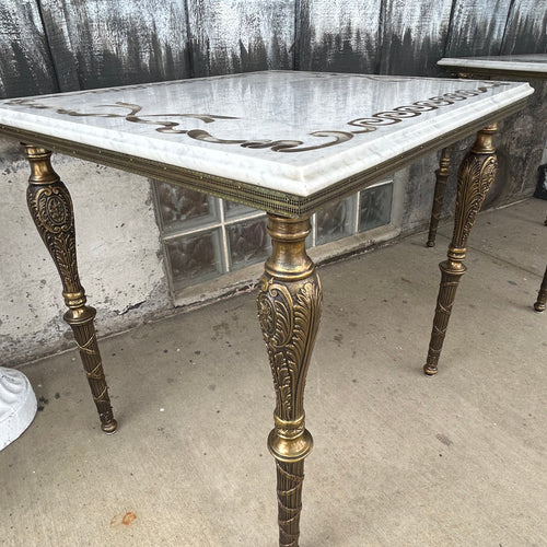 Neoclassical Style Marble+Brass Side Tables + Coffee Table