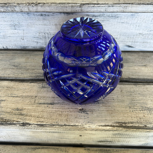 Vintage Cobalt Blue Cut-to-Clear Glass Rose Bowl