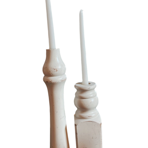 White Distressed Candlestick Holders