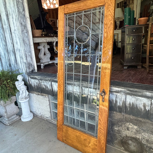 32” Antique Full View Leaded Glass Door with Beveled Glass Circle Motif