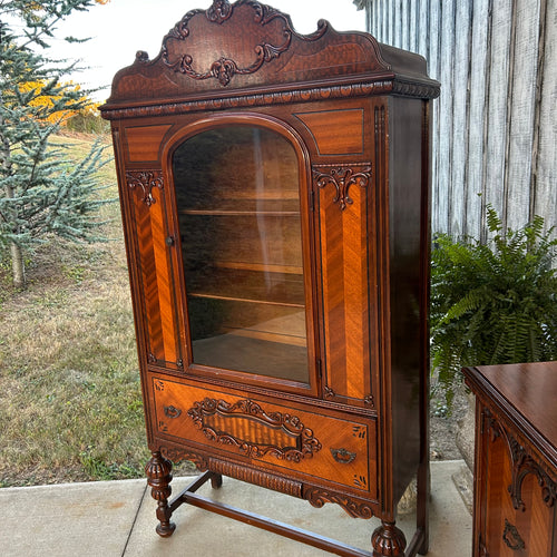 Antique Jacobean Style Buffet and China Cabinet