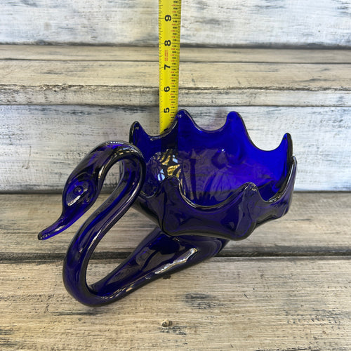 Vintage Cobalt Blue Art Glass Swan Centerpiece Bowl