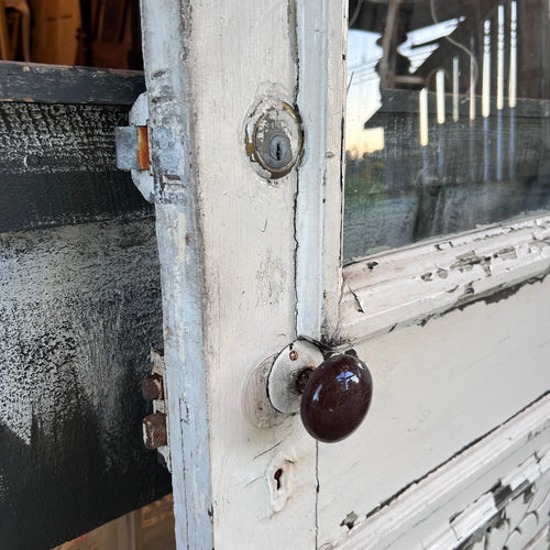 Antique Entry Door with Original Wavy Glass & Carved Panel