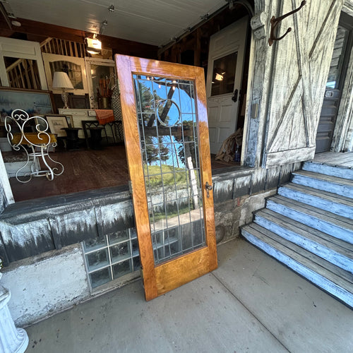 32” Antique Full View Leaded Glass Door with Beveled Glass Circle Motif