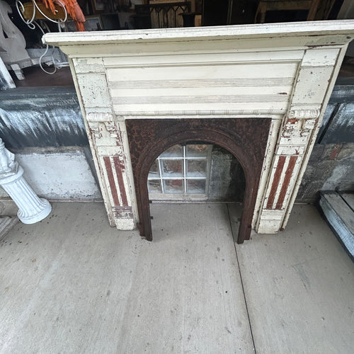 Antique Wood Fireplace Mantel with Cast Iron Insert