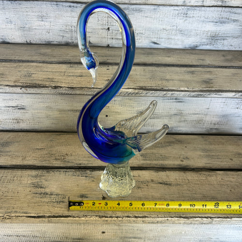 Vintage Blue & Clear Murano-Style Art Glass Swan Sculpture