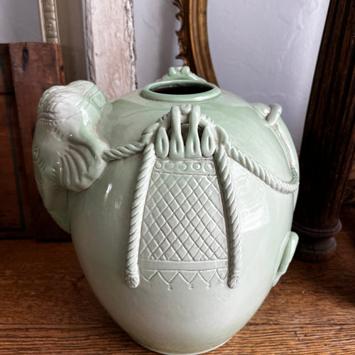 Vintage Celadon Green Elephant Vase