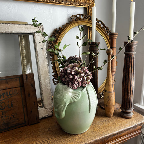 Vintage Celadon Green Elephant Vase