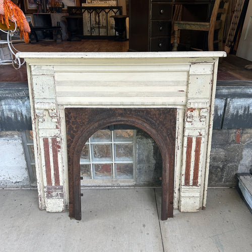 Antique Wood Fireplace Mantel with Cast Iron Insert