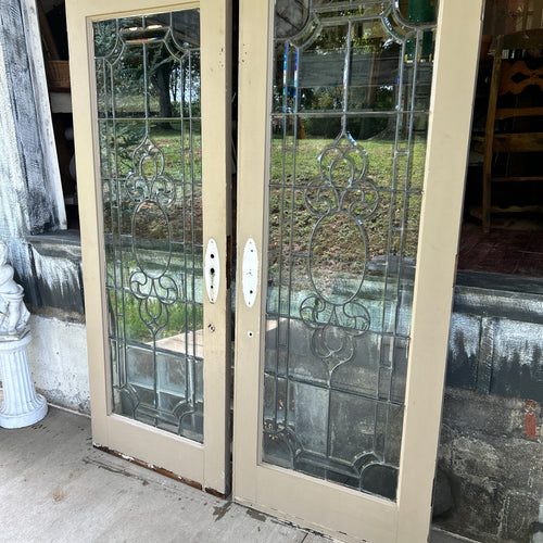 Antique Leaded Beveled Glass French Doors