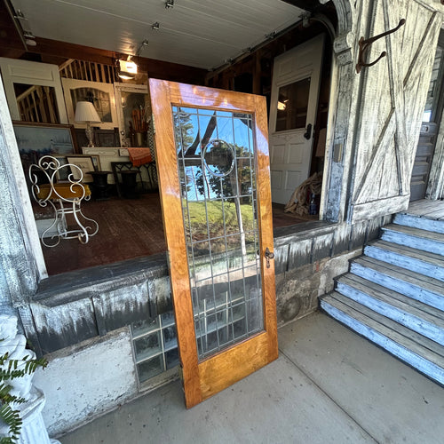 32” Antique Full View Leaded Glass Door with Beveled Glass Circle Motif