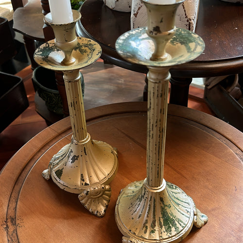 Vintage Brass Distressed Candlestick Holders