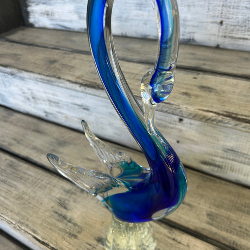 Vintage Blue & Clear Murano-Style Art Glass Swan Sculpture