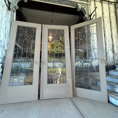 Antique Wood Doors with Leaded and Beveled Glass (Pair of 60” French Doors and a single 32” Door)