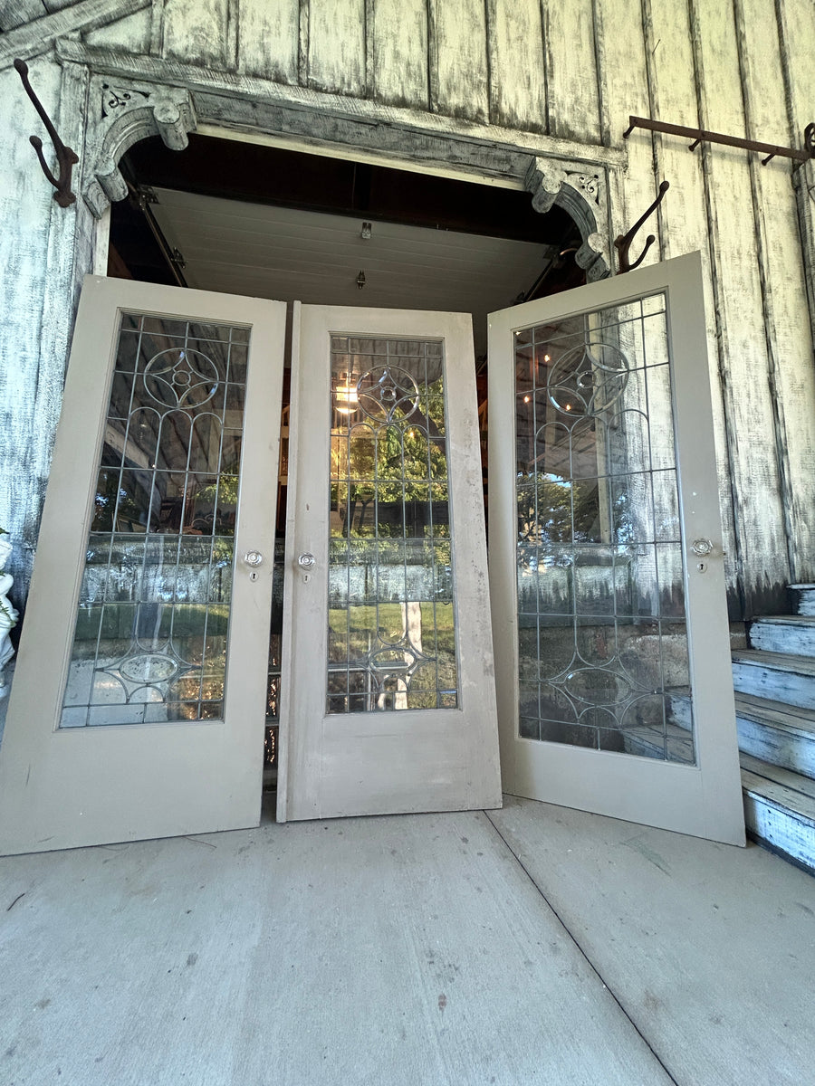 Antique Wood Doors with Leaded and Beveled Glass (Pair of 60” French Doors and a single 32” Door)