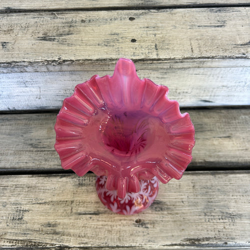 Vintage Fenton-Style Cranberry Opalescent Daisy & Fern Jack-in-the-Pulpit Vase