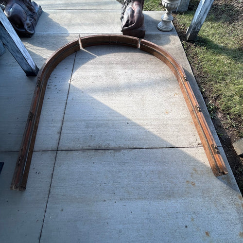Antique Arched Solid Wood Double Entry Doors with Carved Fan Detail
