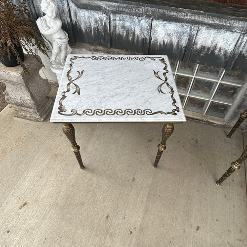 Neoclassical Style Marble+Brass Side Tables + Coffee Table