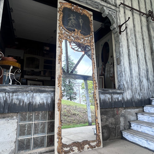 Monumental Rocco Revival Floor Mirror w/Antique Figural Panel