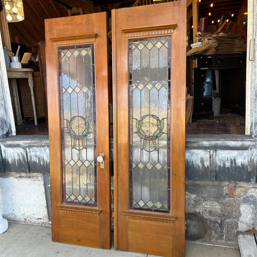 Antique Doors w/ Leaded Stained Glass Windows