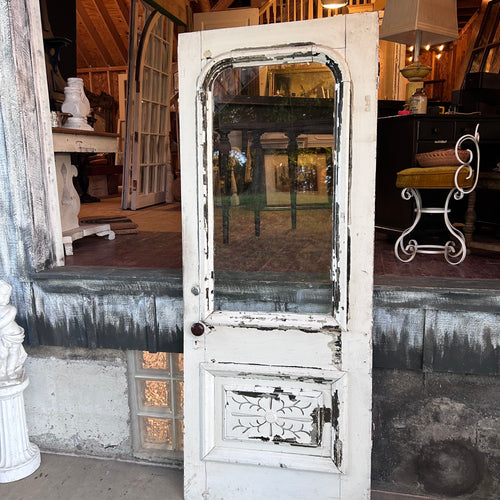 Antique Entry Door with Original Wavy Glass & Carved Panel