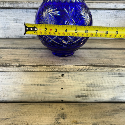 Vintage Cobalt Blue Cut-to-Clear Glass Rose Bowl