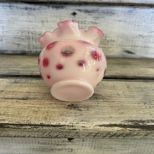 Vintage Cranberry Opalescent Coin Dot Ruffled Rose Bowl
