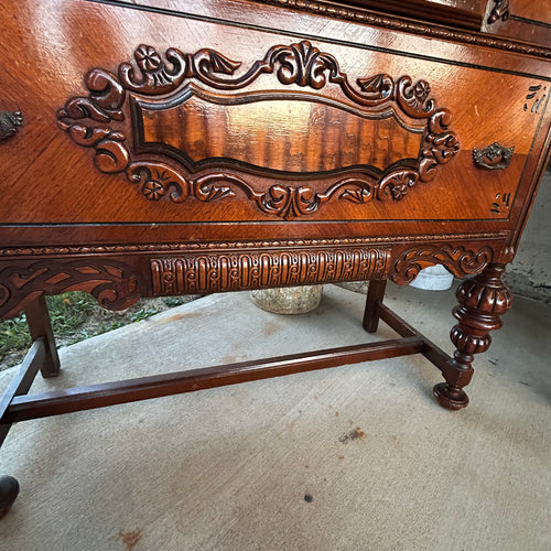 Antique Jacobean Style Buffet and China Cabinet
