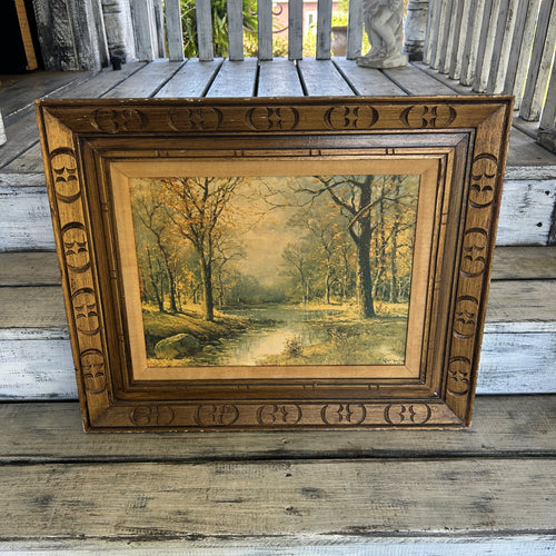 Vintage Framed Woodland River Landscape Print - After Robert Wood