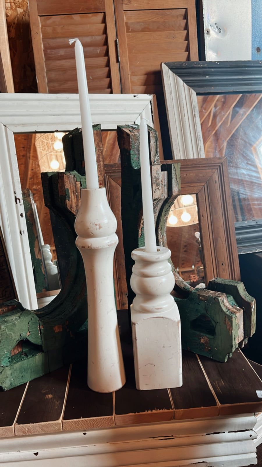 White Distressed Candlestick Holders