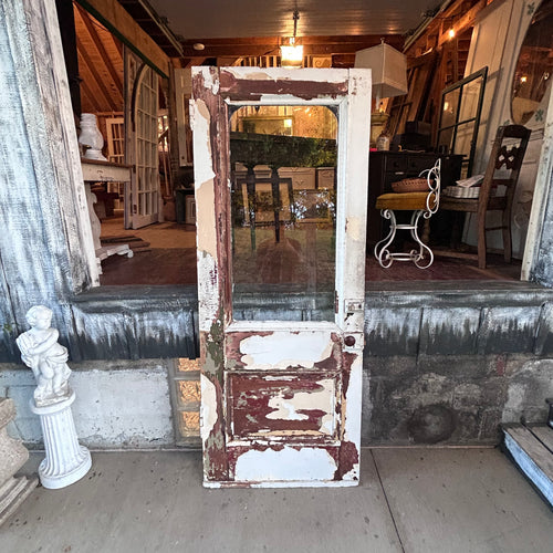 Antique Entry Door with Original Wavy Glass & Carved Panel