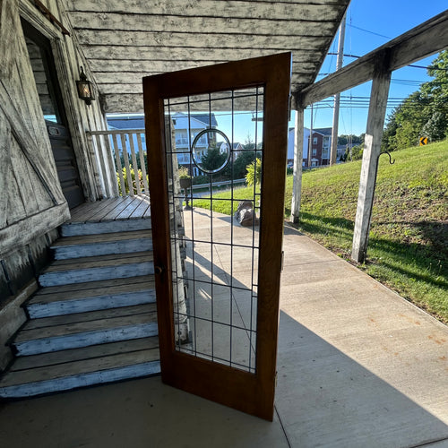 32” Antique Full View Leaded Glass Door with Beveled Glass Circle Motif