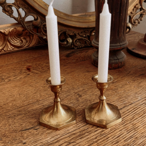 Vintage Pair of Mini Brass Candlestick Holders