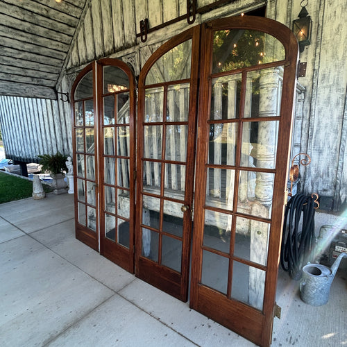 8ft tall Antique Arched Top French Doors with Original Wavy Glass