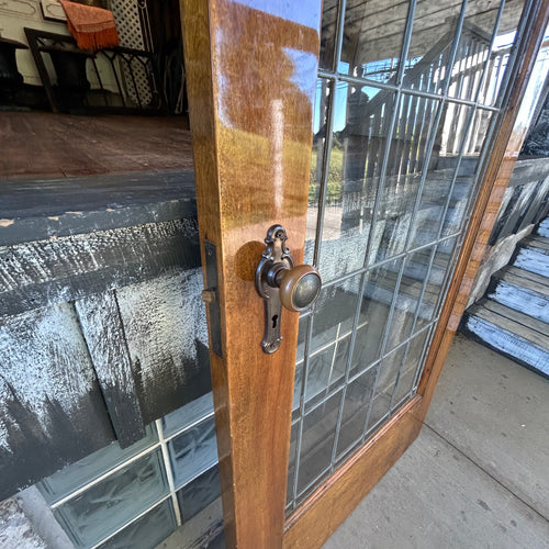 32” Antique Full View Leaded Glass Door with Beveled Glass Circle Motif