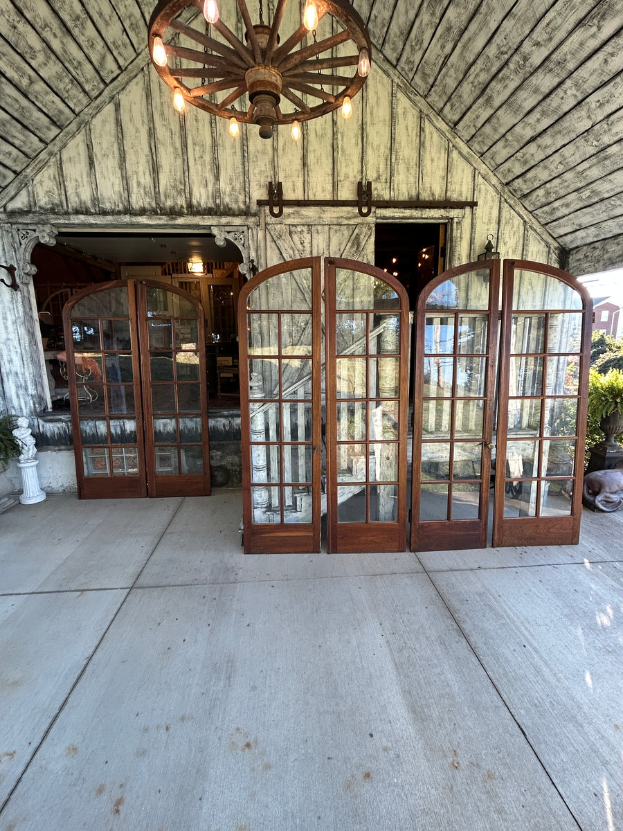 8ft tall Antique Arched Top French Doors with Original Wavy Glass