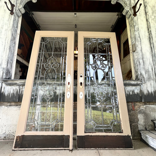 Antique Leaded Beveled Glass French Doors